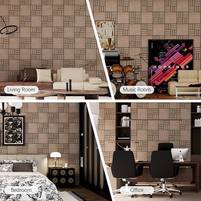 ARMURO 4 Packs Acoustic Wall Panels - Self-Adhesive 3D Wood Slat Wall Panel- Peel and Stick Sound Absorbing Panels for Noise Reducing - Feature Wall Decor for Home & Office