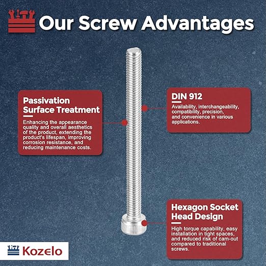 Kozelo 20pcs Socket Head Cap Screws - [M5-0.8 x 60mm] 304 Stainless Steel Allen Socket Drive for Electrical Motor 3D Printing Fan Engine Replacement Use, Silver