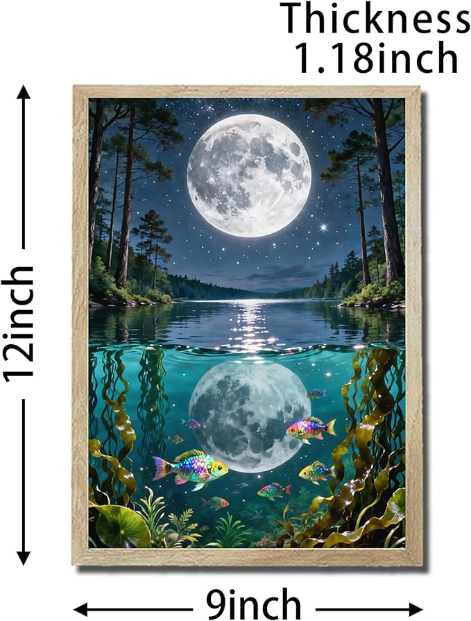 URVIP LED Glowing Photo Frame, 3D Starry-Sky Moon Animal Wall Art, 9x12 Inches Dimmable Light Up Light Painting for Bedroom, Unique Aesthetic Decor, Great Birthday Gift for Women Men