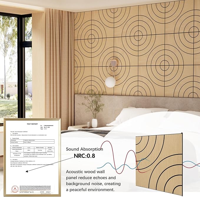 ARMURO 4 Packs Acoustic Wall Panels - Self-Adhesive 3D Wood Slat Wall Panel- Peel and Stick Sound Absorbing Panels for Noise Reducing - Feature Wall Decor for Home & Office
