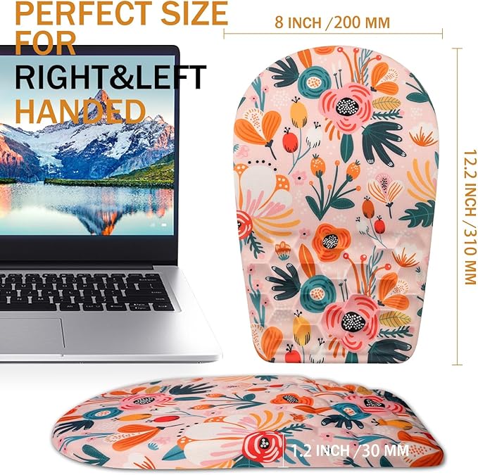 BOCHEERY Ergonomic Mouse Pad Wrist Support,Upgrade Mousepad with Massage Design,Non-Slip PU Base Desktop Mouse Pads for Pain Relief, Computer, Office & Home,12 x 8 in（F-Pink Flower）