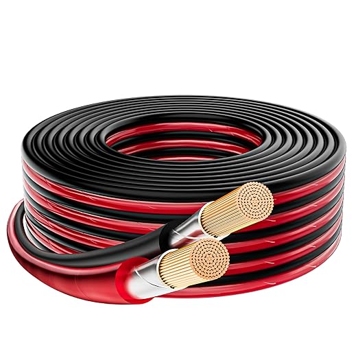 Mygatti 14/2 Gauge Speaker Wire 40FT, 14 AWG 2 Conductors OFC Pure Copper Electrical Red Black Cable for Car Speakers Stereo, Home Theater, Automotive Wire, Aluminum Foil Shield, Flexible Clear PVC