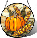 DASTOLL Stained Glass Window Hanging Autumn Harvest Pumpkin Corn 6.3" - Suncatcher Door Garden Kitchen Sunroom Sun Catcher Fall Home Decor Birthday for Mom Grandma Men Woman