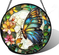 DASTOLL Stained Glass Window Hanging, Butterfly Flower Sun Catchers Diamond Glass Panel Hangings Insect Suncatcher Decor for Birthday for Women, Men, Wife, Aunt, and Mom 7.8 in