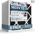BNX TruFilter 14x14x1 MERV 12 Odor Defense (6-Pack) AC Furnace Air Filter with Activated Carbon - MADE IN USA - Pleated Air Conditioner HVAC AC Furnace Filters - Removes Odor, Mold, Bacteria, Smoke
