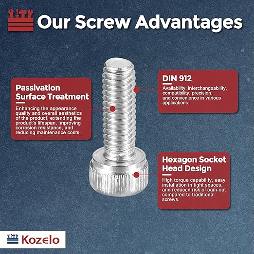 Kozelo 50pcs Socket Head Cap Screws - [M4-0.7 x 10mm] 304 Stainless Steel Allen Socket Drive for Electrical Motor 3D Printing Fan Engine Replacement Use, Silver