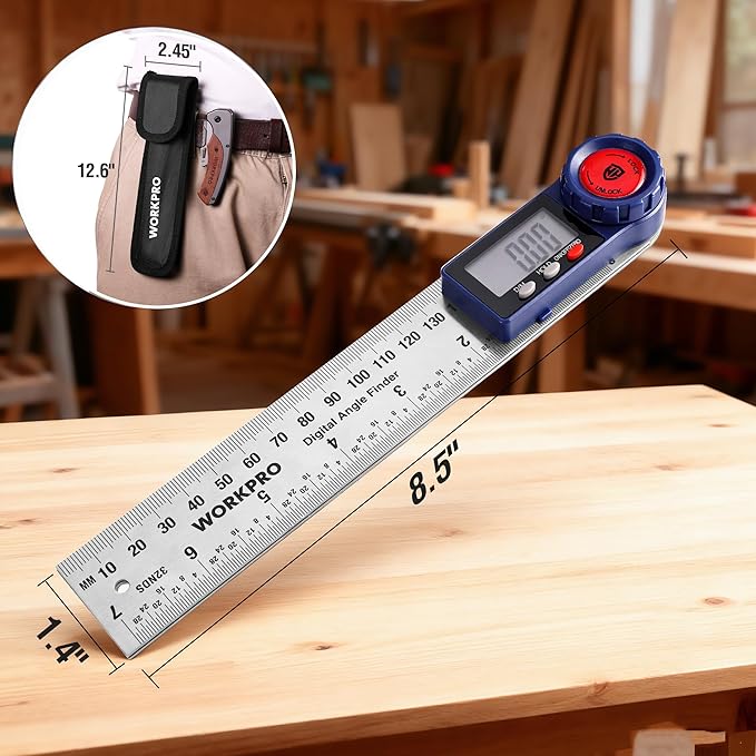 WORKPRO Digital Angle Finder, 7-Inch / 200 mm Stainless Steel Angle Finder Tool with Lock & Hold Function, Precision Measuring Tool with Bag for Woodworking, Carpentry, Construction Projects