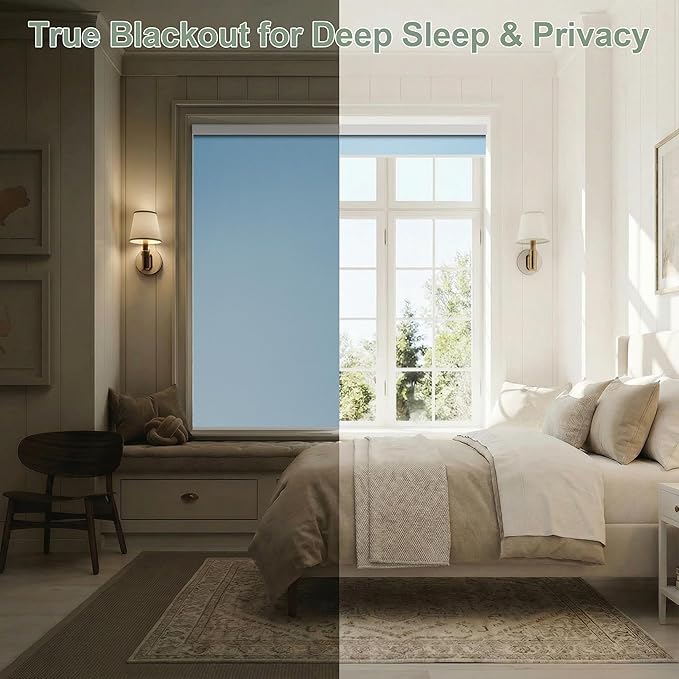 ZSHINE Motorized Blackout Window Blinds Customize Width (23-95 Inches) Remote Control Wireless and Rechargeable Roller Shades Blinds for Windows, Home, Office, Hotel, Club, Restaurant (82010L)