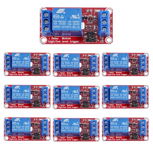 HUAREW 1-Channel 12V Relay Module with optocoupler Isolation Supports high and Low Level triggering (Pack of 10)
