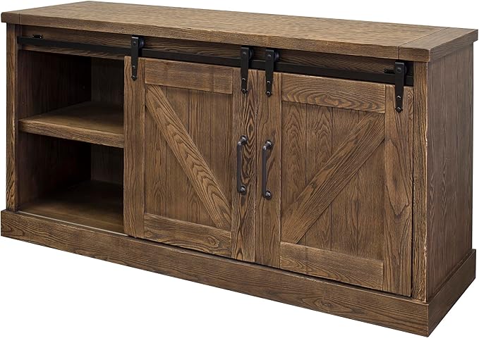 Avondale 60" TV Console Barn Door Entertainment Stand Wood Accent Cabinet Brown