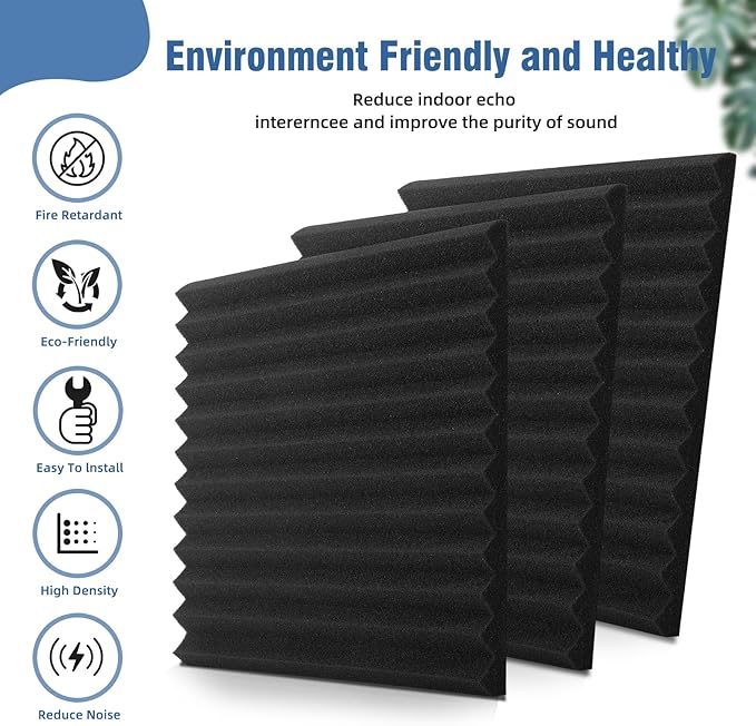 HWLIYUTAI 52 Pack Acoustic Panels 1 X 12 X 12 Inches - Studio Foam Wedges High Density Panel Soundproof Foam for Walls - Home Office