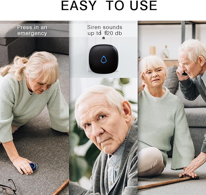 Caregiver Pager, Wireless Call Button for Seniors/Elderly at Home, 2 SOS Buttons + 2 Receivers Medical Life Alert System, Emergency Panic Call Bell, Nurse Calling & Patient Assistance Alarm