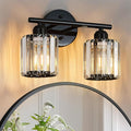 FDPBY Modern 2 Light Crystal Vanity Light, Plating Black Vertical Bathroom Light Fixture Over Mirror for Dressing Table Sink, Compatible with Dimmable Bulbs (Bulbs Not Included)