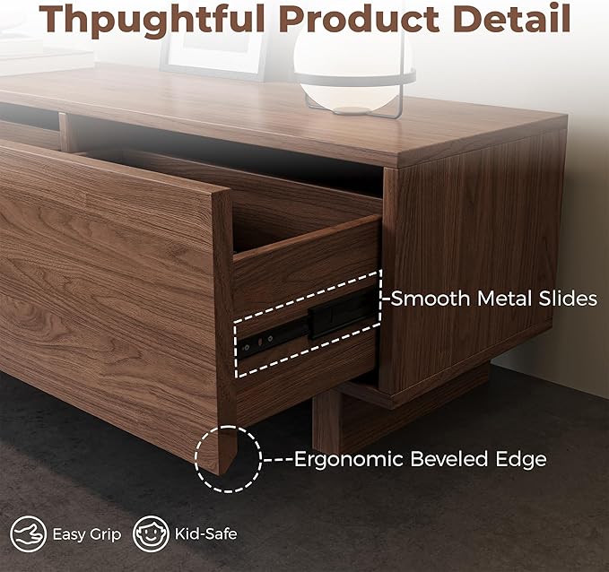 Etelifrank Extendable TV Stand for 65-100 Inches TVs – Walnut Entertainment Console with 3 Drawers & 1 Storage Compartment, Adjustable Length 68.5''-98.4'' (Walnut, 68.5''-98.4'')