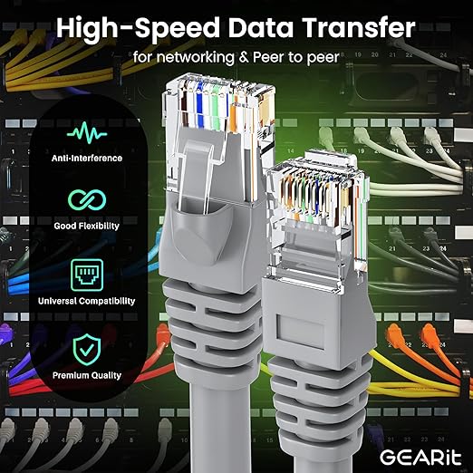 GEARit Cat 6 Ethernet Cable (20-Pack 1 Foot) Cat6 Network Patch, 10Gbps, RJ45, Snagless Cord, Gold-Plated Connectors, Internet for PC, TV, Tablet, Router, Printer, Servers, IT Data Center - Gray