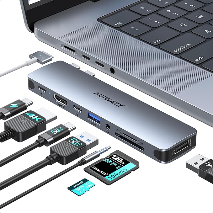 USB C Adapter HDMI Multiport Hub for MacBook Pro/Air M1-M3, 13"-16", 2018-2024: 3 USB A 3.0, SD TF Card Reader, Audio