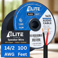 Elite 14/2 Speaker Wire 100ft, UL Listed, CMR/CL3R, (Riser/In-Wall & Outdoor/In-Ground (Direct Burial)- 100% Oxygen Free Pure Bare Copper (OFC), 14AWG/2-Conductor, 100ft Bulk Cable (105 strands) Black