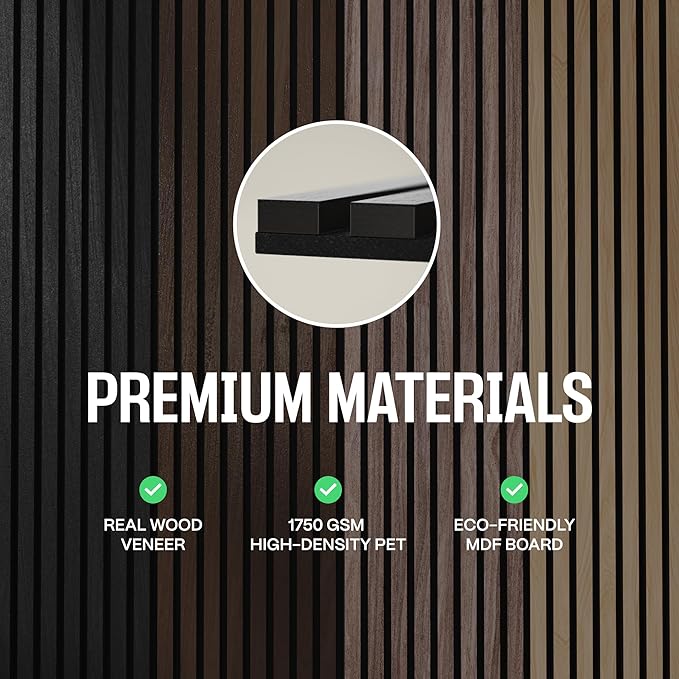 2-Pack Acoustic Wall Panels - Wood Slat Wall Decor - Soundproof Panels