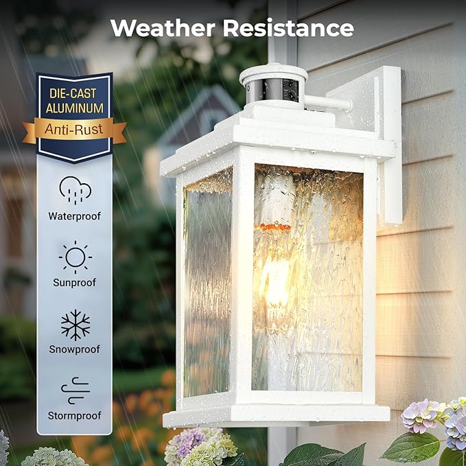 VIANIS Large Adjustable Sensitivity Motion Sensor Exterior Porch Lights, 2 Pack White Dusk to Dawn Outdoor Lighting, Anti-Rust Waterproof Front Porch Light for Garage, Front Door