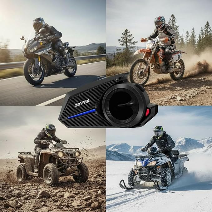 ZOVTIX Motorcycle Helmet Headset Support 8 Riders Group Intercom Communication System Speakers with Music Sharing/HiFi Sound/3 EQ Music Modes/Noise Cancellation/IP67/FM Radio/Wake up Siri - 1 Pack