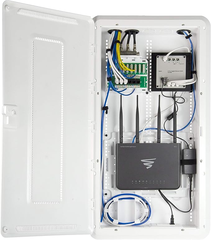 Legrand - On-Q 30 Inch Media Enclosure, WiFi Electrical Box, Cable Management Box for Distribution of Networking Service, Recessed Media Box Lets Signal Through, White, ENP3050NA