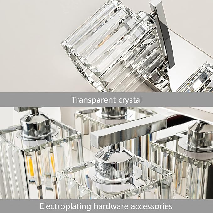 FDPBY Modern Bathroom Vanity Light 2-Lights Chrome Crystal Bathroom Wall Light Vanity Light Fixtures，12.59-inch Modern Minimalist Design