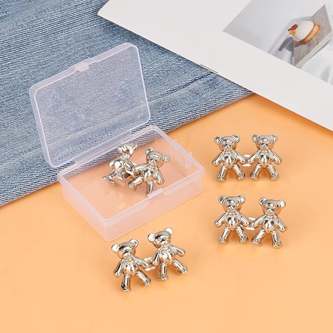 TOOVREN Cute Bear Button Pins for Loose Jeans - No Sew, No Tools Instant Pant Waist Tightener, 4 Sets Jeans Button Replacement Pant Clips for Waist Buckle