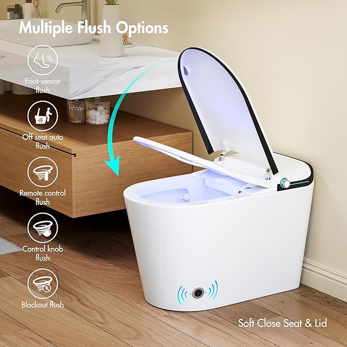 Eridanus Smart Toilet with Bidet Built in, One Piece Bidet Toilet for Bathrooms, Auto Open/Close with Digital Display, Foot Sensor Flush, Warm Water Wash & Dryer, Elongated Heated Seat, White & Black