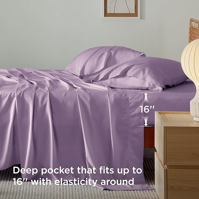 Bedsure Full Size Bed Sheets, Cooling Sheets, Rayon Derived from Bamboo, Breathable & Soft, Deep Pocket Up to 16 Inches, Hotel Luxury Silky Bedding for Hot Sleepers, Lilac
