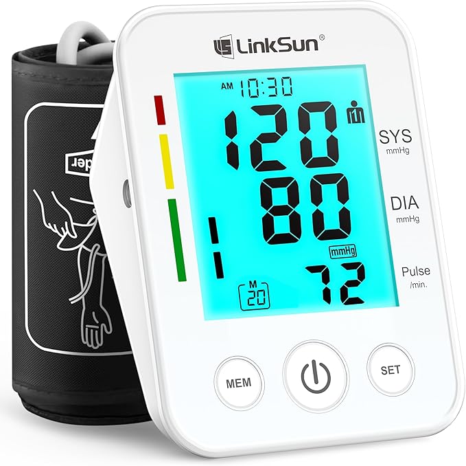 LinkSun Blood Pressure Monitor for Home Use with Large Upper Arm Cuff, Rechargeable Blood Pressure Machine with 100 Memory Recalls for 2 Users, Large LCD Screen, Charging Cable - 2008