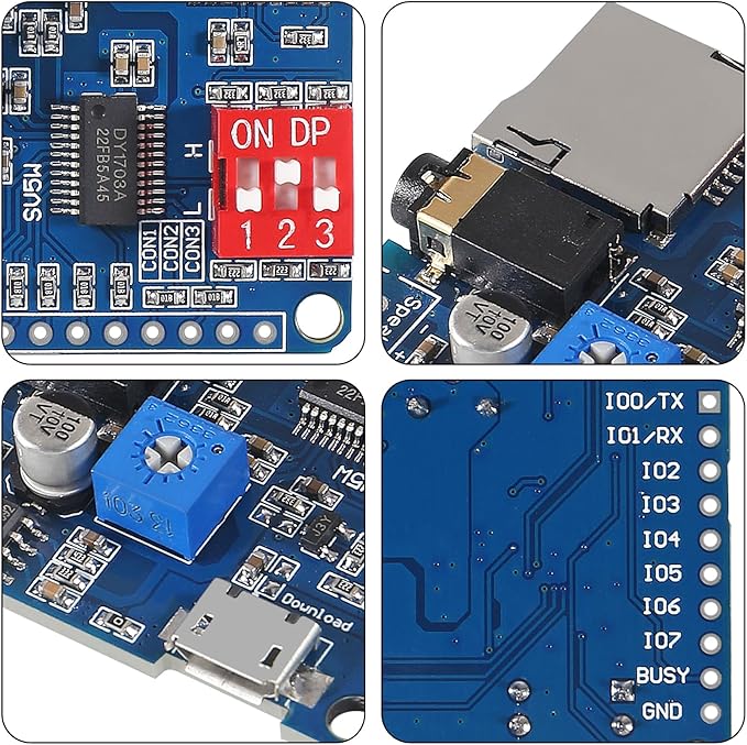 Diann 4pcs MP3 Voice Playback Module DY-SV5W Player Music Voice Board IO Trigger UART Serial Adapter Control Playback Module Sound Board Amplifier Board Support 32G Card