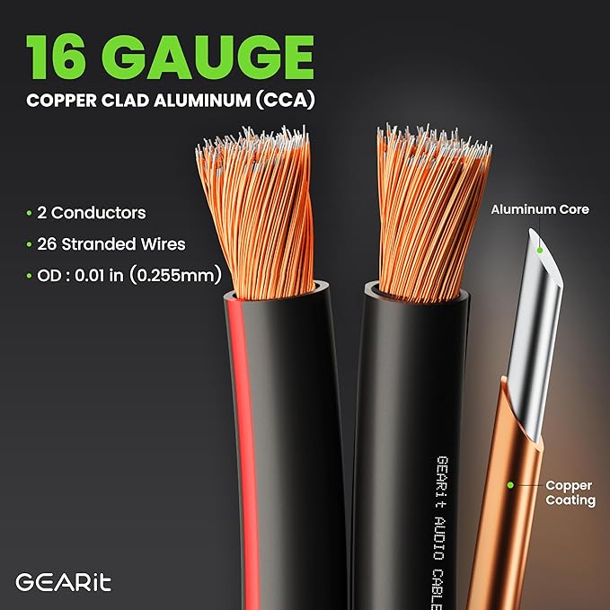 Speaker Wire 16 Gauge, GearIT Pro Series 16/2 AWG Speaker Cable (100 Feet / 30.48 Meters) Great Use for Home Theater Speakers and Car Speakers Black