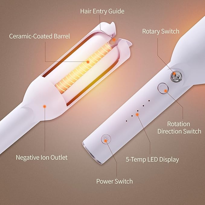 Inovocare Upgraded Automatic Rotating Curling Iron - CurlPro Plus Long Barrel Curling Wand for Long Hair, Ceramic Hair Curler for Women, Anti-Scald, Tangle-Free, 600M Ionic, Dual Voltage (Misty Blue)