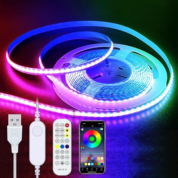 UVTaoYuan LED Strip Lights RGB COB 6.56 FT 1152 LEDs 5V USB Color Changing Short Strip Light,Multi Color TV Backlight with Remote/Button Control/Smart app for DIY Home Decor (6.56FT/2M)