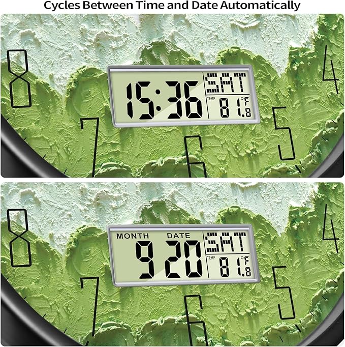 SCOAGE Modern Wall Clock with Temperature Green Forest Large Display Non-Ticking Battery Operated Clock with Date and Week for Kitchen Bedroom Living Room Farmhouse Decor 14 Inch
