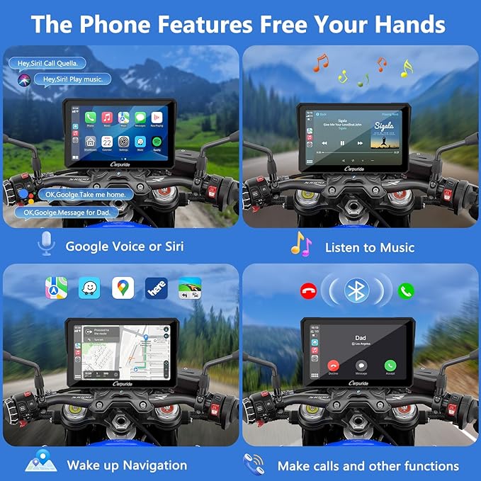 CARPURIDE W702BS PRO for BMW Motorcycle CarPlay & Android Auto Dual Bluetooth, 7" Waterproof GPS Navigation Screen, Data Reading, Native Wonder, TPMS, Light Sensor, Music Sharing, Intercom,16-Pin