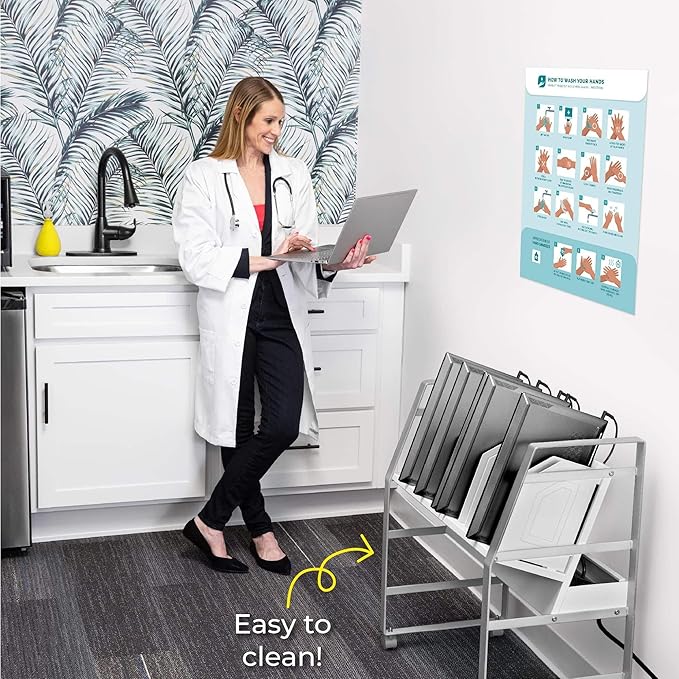 Line Leader 16-Device Mobile Charging Station | Steel Rolling Cart for Laptops, Tablets, & Chromebooks | Open Design with Dividers & UL-Certified Surge Protection | Portable Charging Stand (White)
