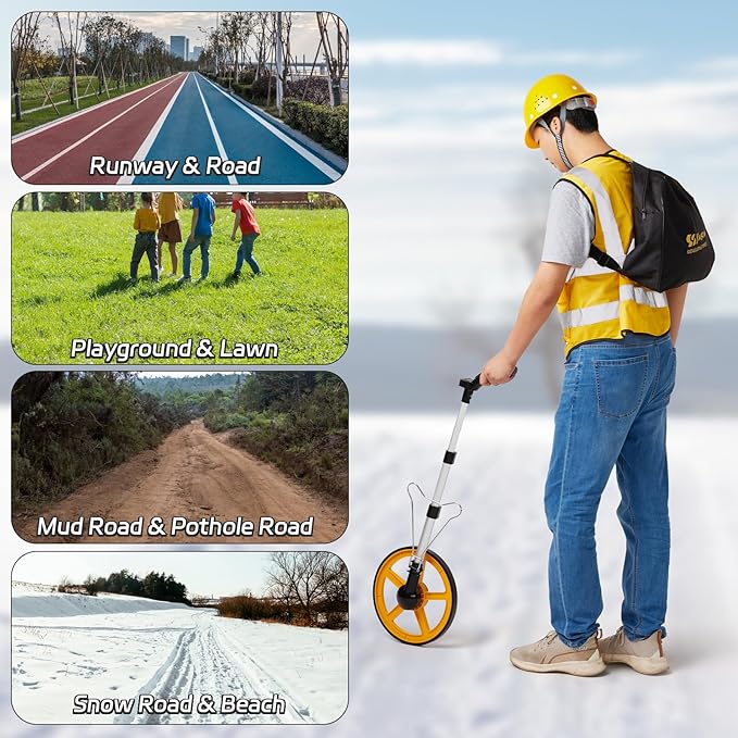 YS YUSON 12 Inch Measuring Wheel in Feet Advanced LED Backlight Display Rolling Digital Measuring Wheel for Construction Measure Wheel with Tape Measure and Canvas Carrying Bag, Up to 9999Ft