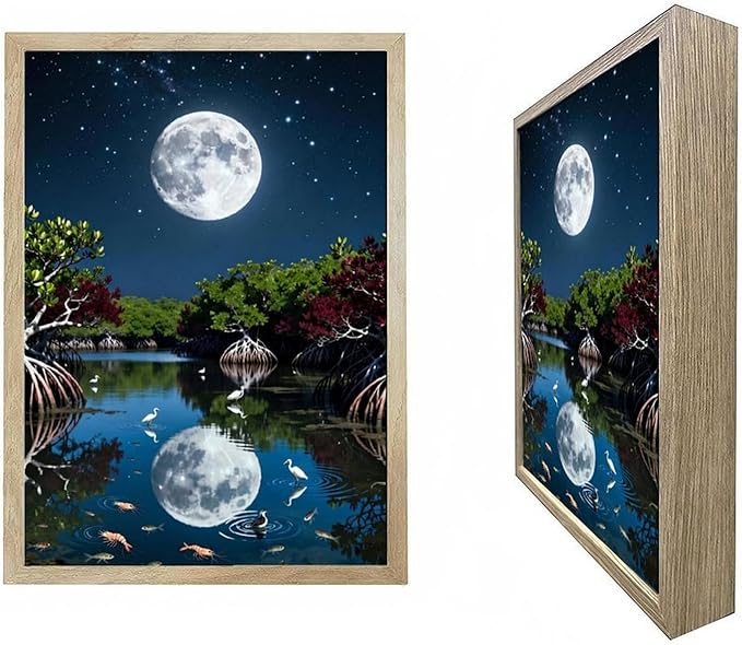 URVIP LED Glowing Photo Frame, 3D Starry-Sky Moon Animal Wall Art, 9x12 Inches Dimmable Light Up Light Painting for Bedroom, Unique Aesthetic Decor, Great Birthday Gift for Women Men