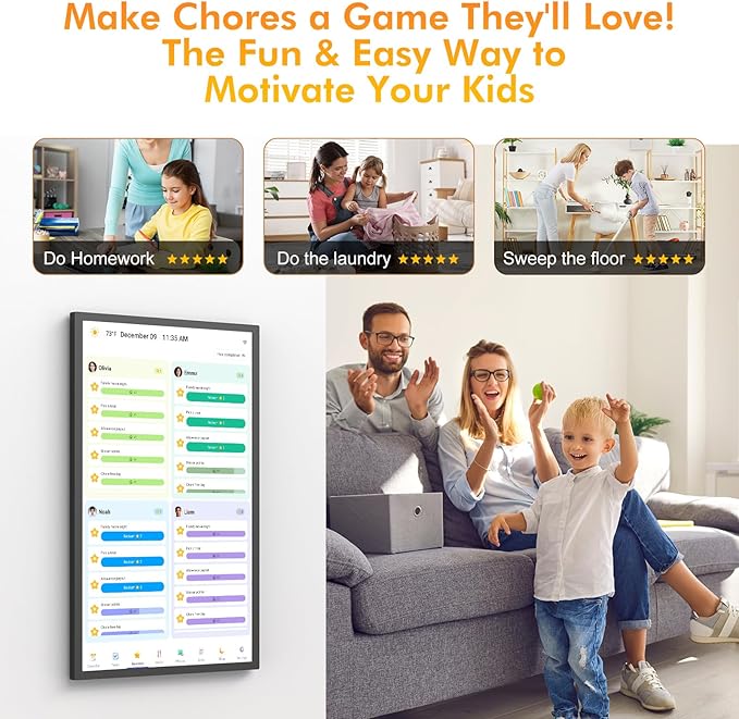 27" Digital Calendar for-Family-Schedules Wall-Planner - Smart Interactive Touchscreen Electronic Calendar, Seamless Scheduling, Star Rewards, Sync Online Calendar Via App, Wall Mount, Gifts for Mom