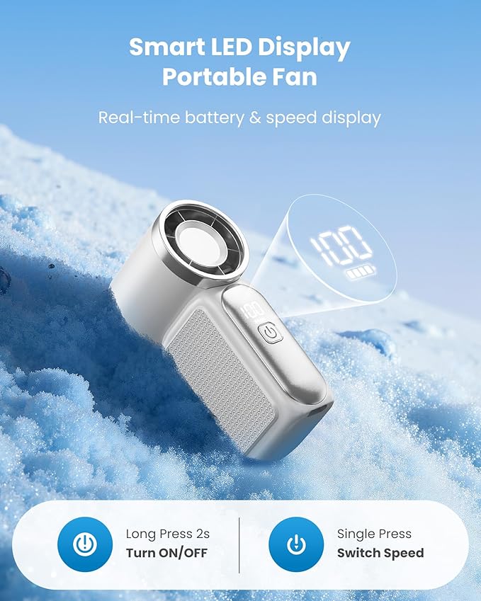 Gaiatop Portable Handheld Mini Fan, 6 Speeds 16900 RPM High Velocity Personal Fan with LED Display, USB Rechargeable, Mini Fan with Lanyard for Makeup, Travel, Outdoor, Gift for Women Girl, White