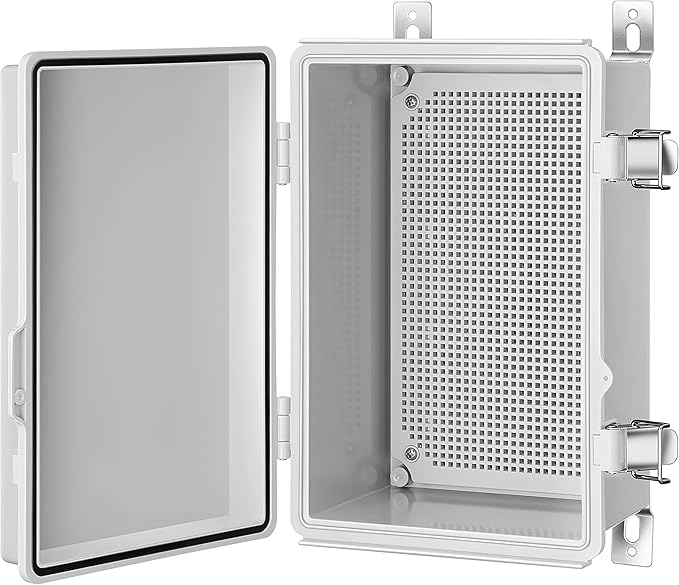 Gratury Junction Box, IP67 Waterproof Plastic Enclosure for Electrical Project, Hinged Grey Cover, Includes Mounting Plate and Wall Bracket (Grey Cover, 11.4"×7.5"×5.5")