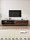 Lumisphere 94.48 Inch Modern Tv StandEntertainment Center with Sliding Doors.Storage Compartments, Living Room Cabinet Walnut