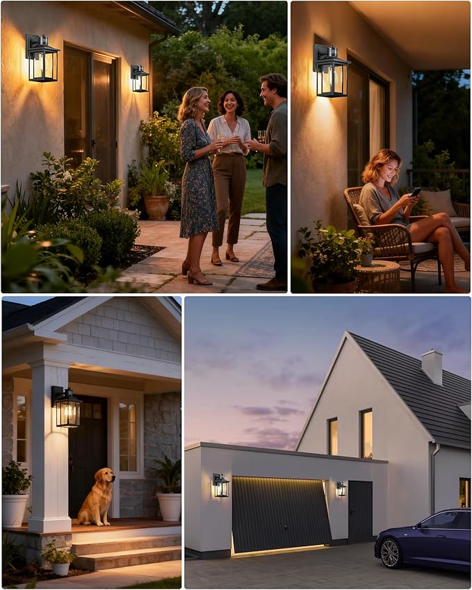 LTBLIGHT Motion Sensor Dusk to Dawn Outdoor Light, 4-Modes Adjustable Black Exterior Lighting Fixture, Waterproof Outside Wall Mount Lantern for Home, Entry, Backyard, Patio, 120V