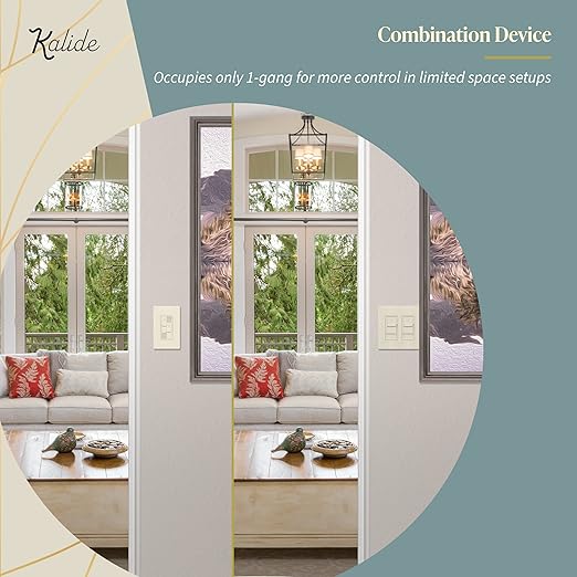TOPGREENER Kalide Dual Load Dimmer Light Switch, Double LED Dimmer Switch, Full Range Dimming, Single Pole, 120VAC, 60Hz, 200W LED/CFL, Neutral Wire Not Required, TGDDS-LA, Light Almond