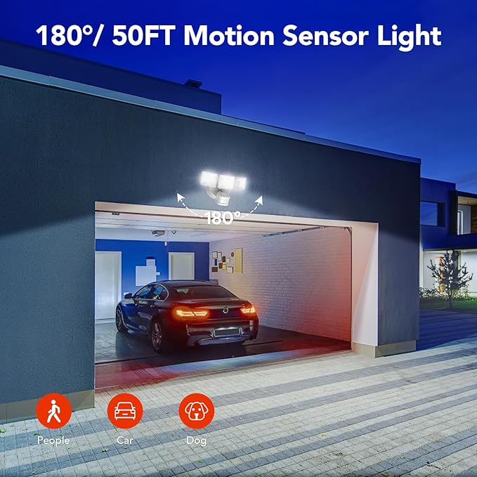 OREiN 2 Pack Motion Sensor Outdoor Lights, 4500LM 30W Outdoor Security Lights, 180°/40FT Motion Detection, Dusk to Dawn/Auto/Test, IP65 Waterproof Exterior Flood Lights for Garage, Yard(Hardwired)
