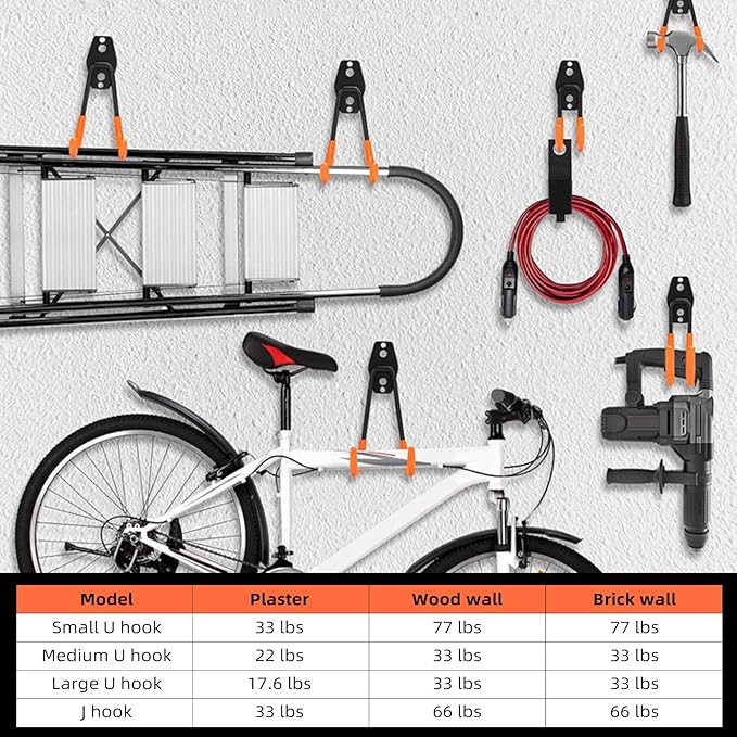 CRXCRC Garage Hooks, 4 Pack Wave Hooks for Hanging Heavy Duty Ladders, Bikes, Tools Ideal for Garage, Garden, Basement Utility Room Storage (Black)