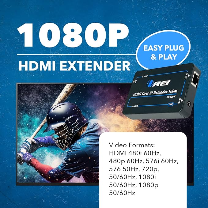 OREI HDMI Extender Over IP- 1080p@60Hz Upto 330Ft with CAT6/7 Cable (Receiver only) (EX-330-K)