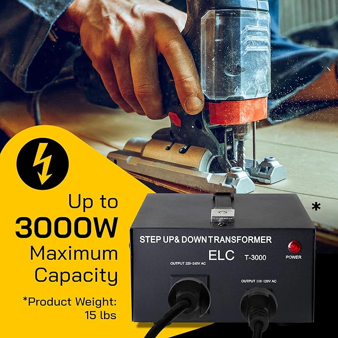 ELC T Series 3000+ Watt Voltage Converter Transformer - Step Up/Down - 110v to 220v / 220v to 110v Power Converter - Circuit Breaker Protection, CE Certified [3-Years Warranty]