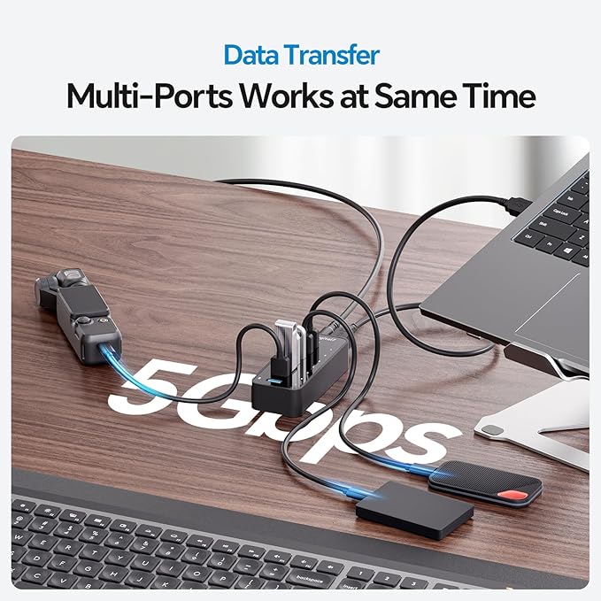 USB 3.0 Hub, 7Ports USB Hub with 1BC1.2 Ports, Multi USB Data Hub Compatible with Mac, Laptops, Desktop, All USB Devices, Mobile and HDD, USB 3.0 Splitter (36W Adapter Included)
